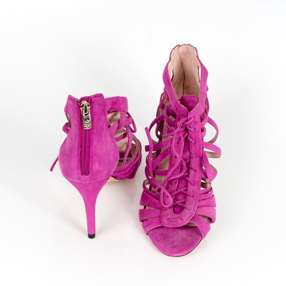 NWT Vince Camuto pink suede lace up heels - 10 - Picture 2 of 5